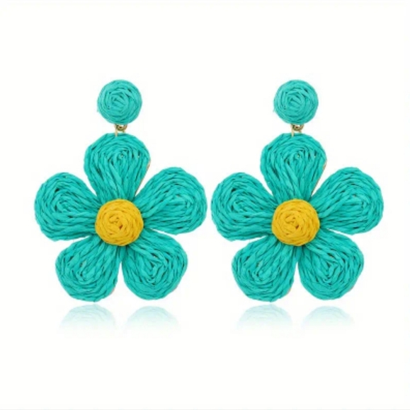 Raffia Flower Earrings - Picture 1 of 4